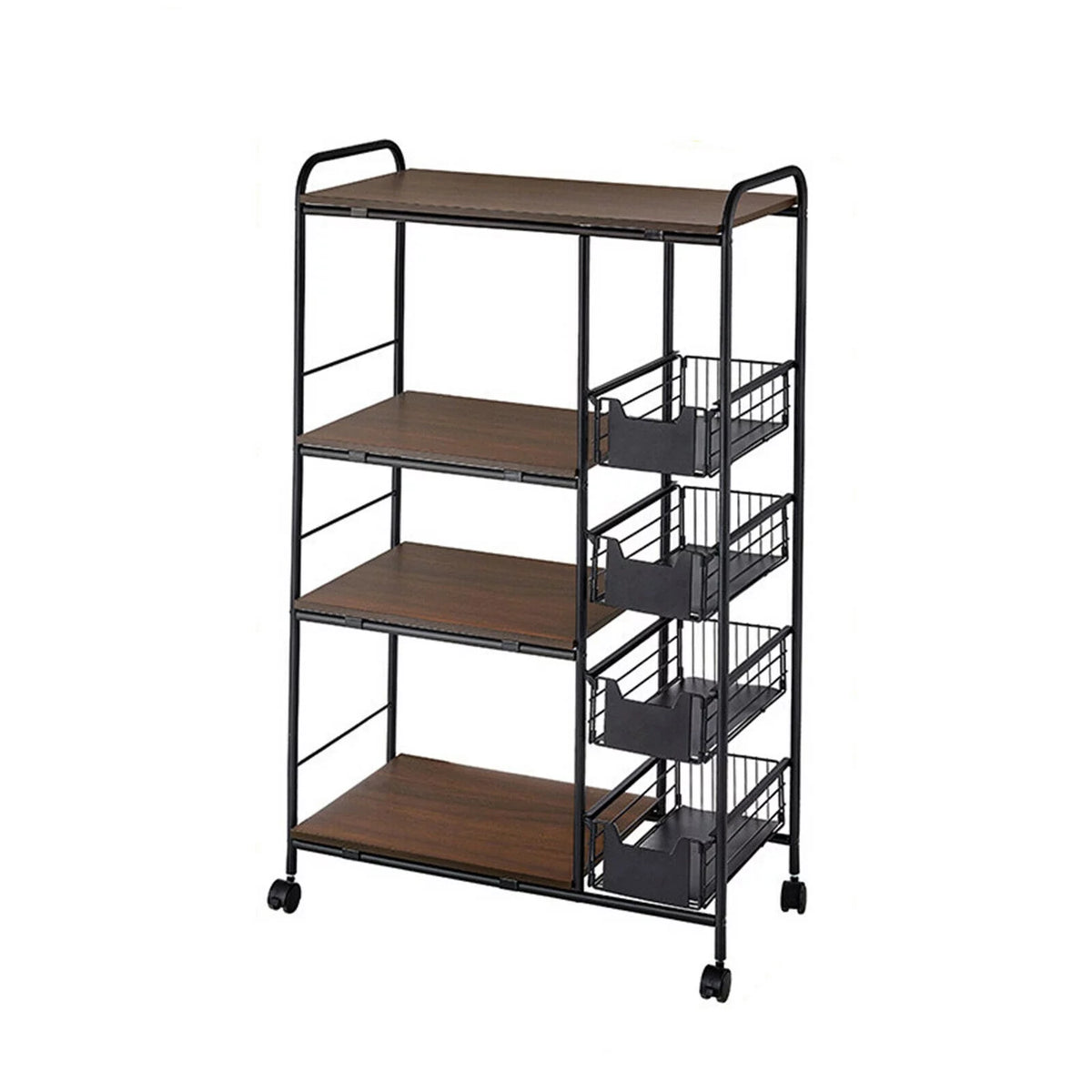 Black Kitchen Storage Rack with Push-Pull Drawer W56671