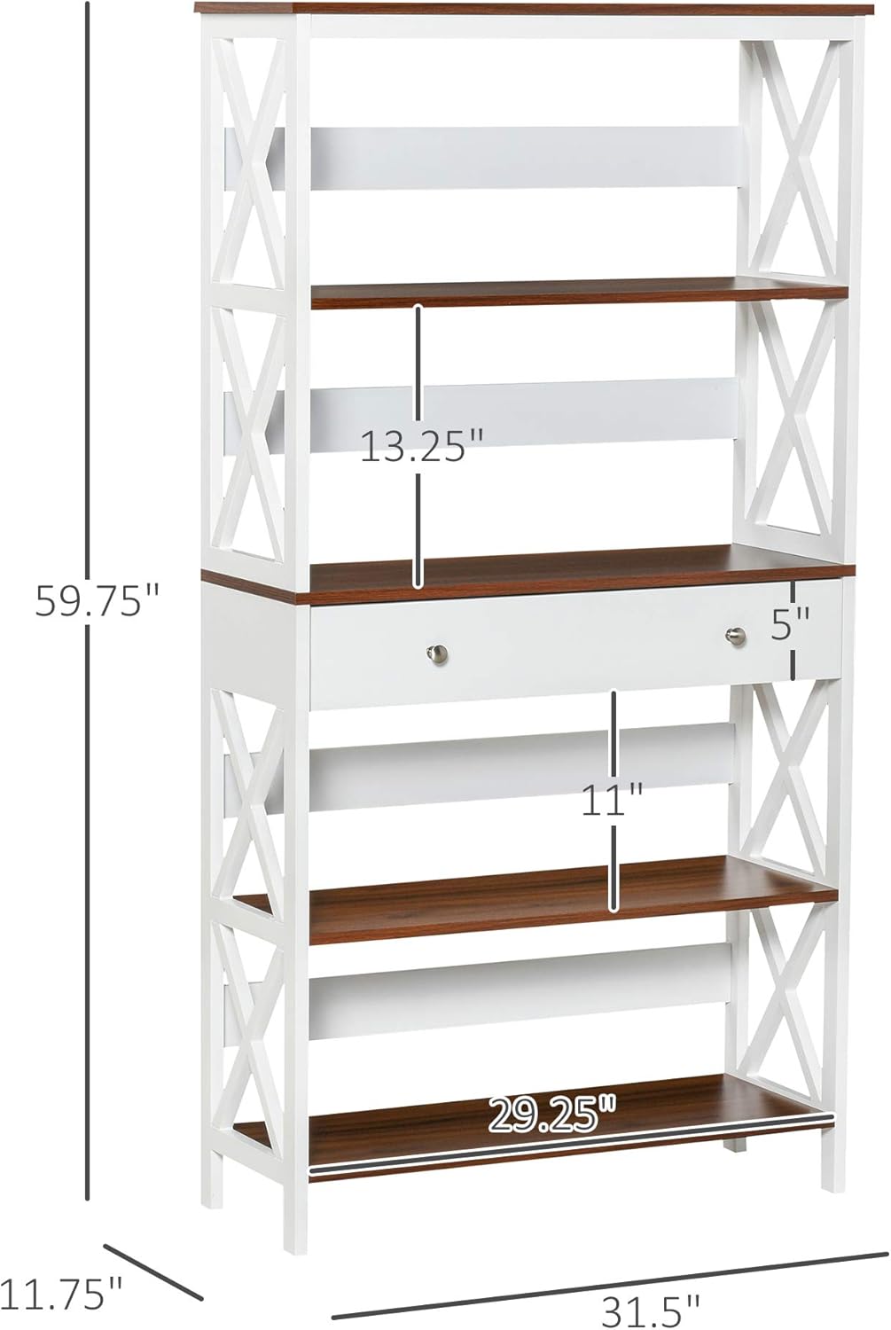 White 4-Tier Shelving Bookcase with Pull Out Drawer K913594