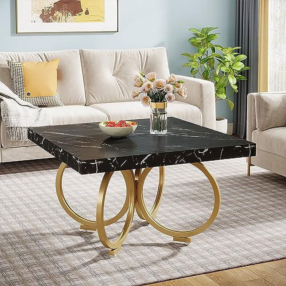Black Square Coffee Table with Gold Geometric Frame E9706