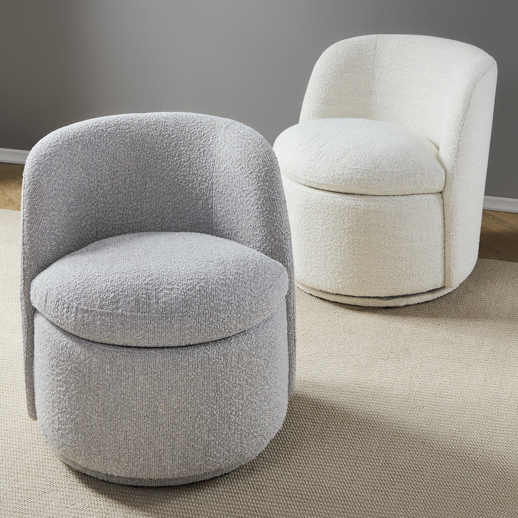 White Boucle Fabric Barrel Accent Chair G276122