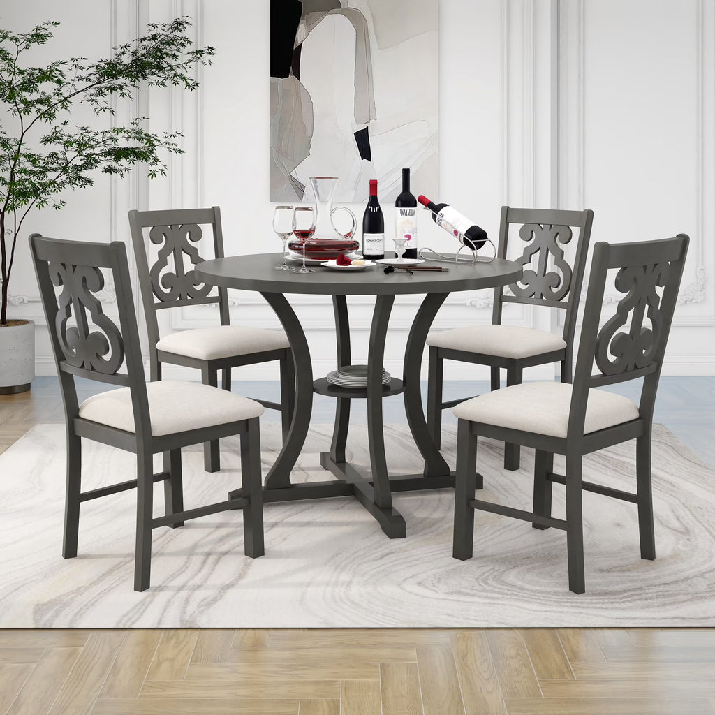 Antique Gray 5 Piece Wooden Dining Table and Chairs Set Q901