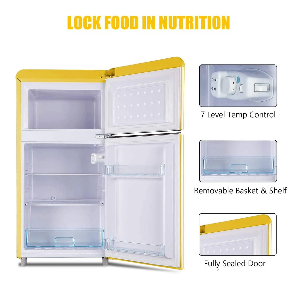 3.5 Cu.Ft 2 Doors Yellow Mini Fridge with Freezer R467