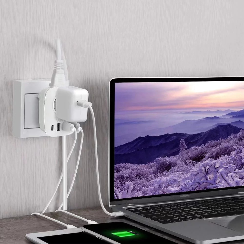 European Travel Plug Adapter with 1 USB C, 2 Outlets and 3 USB Ports, 2 Pack Q310