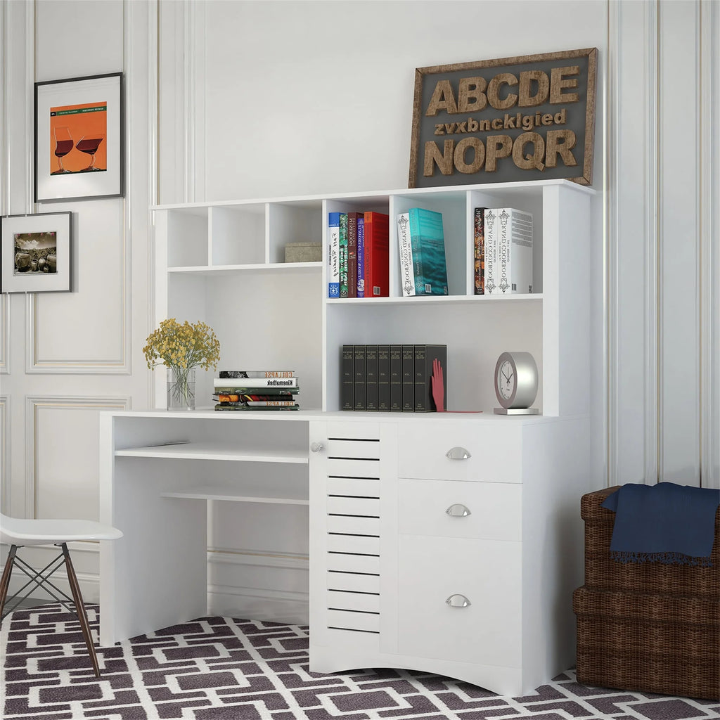 Computer Desk with Hutch Walnut Finish J22695