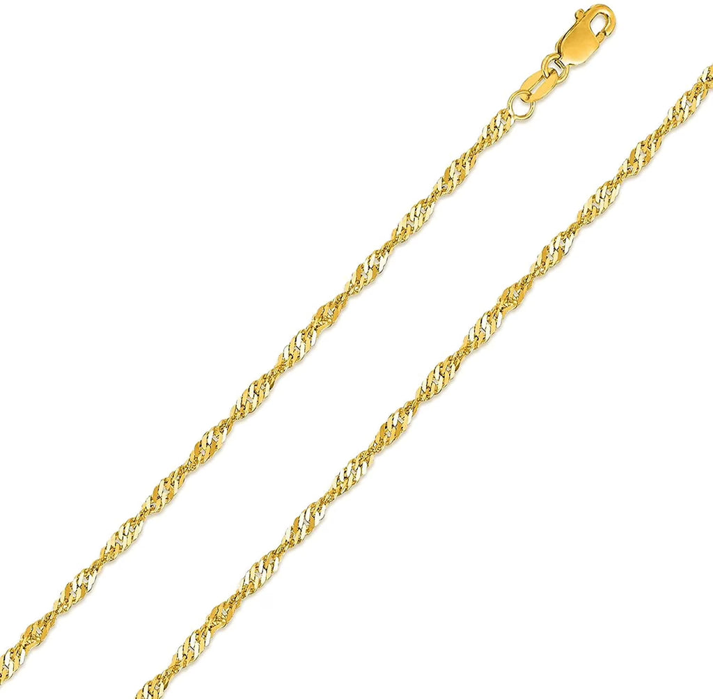 16 Inch 14K Yellow Gold 1.5mm Singapore Pendant Chain Necklace R821793