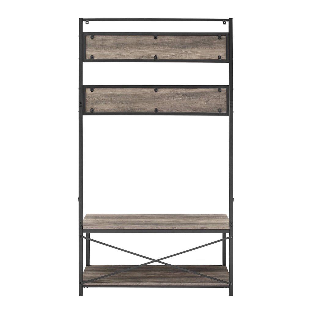 Industrial Metal and Wood Hall Tree Gray Wash M2742
