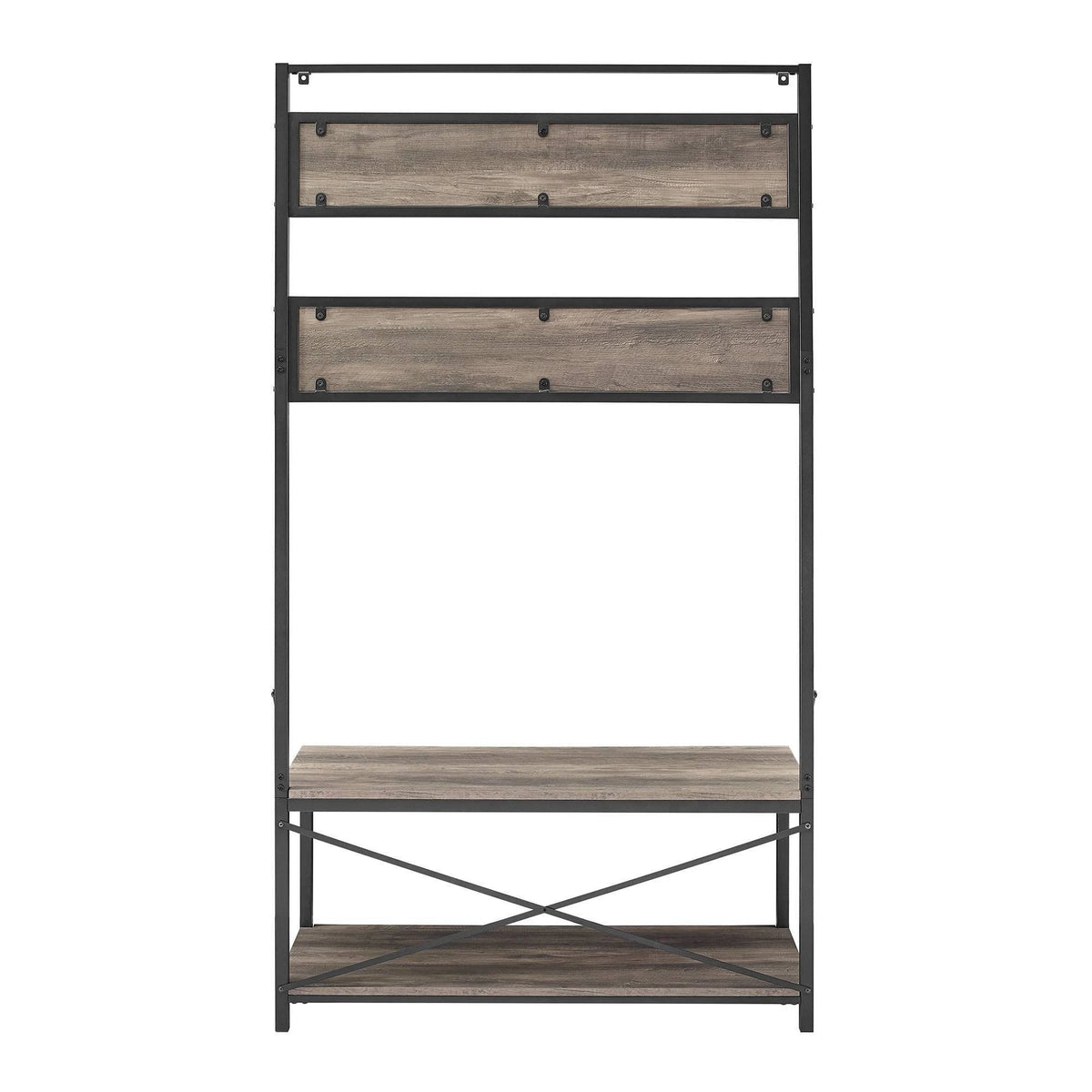 Industrial Metal and Wood Hall Tree Gray Wash M2742