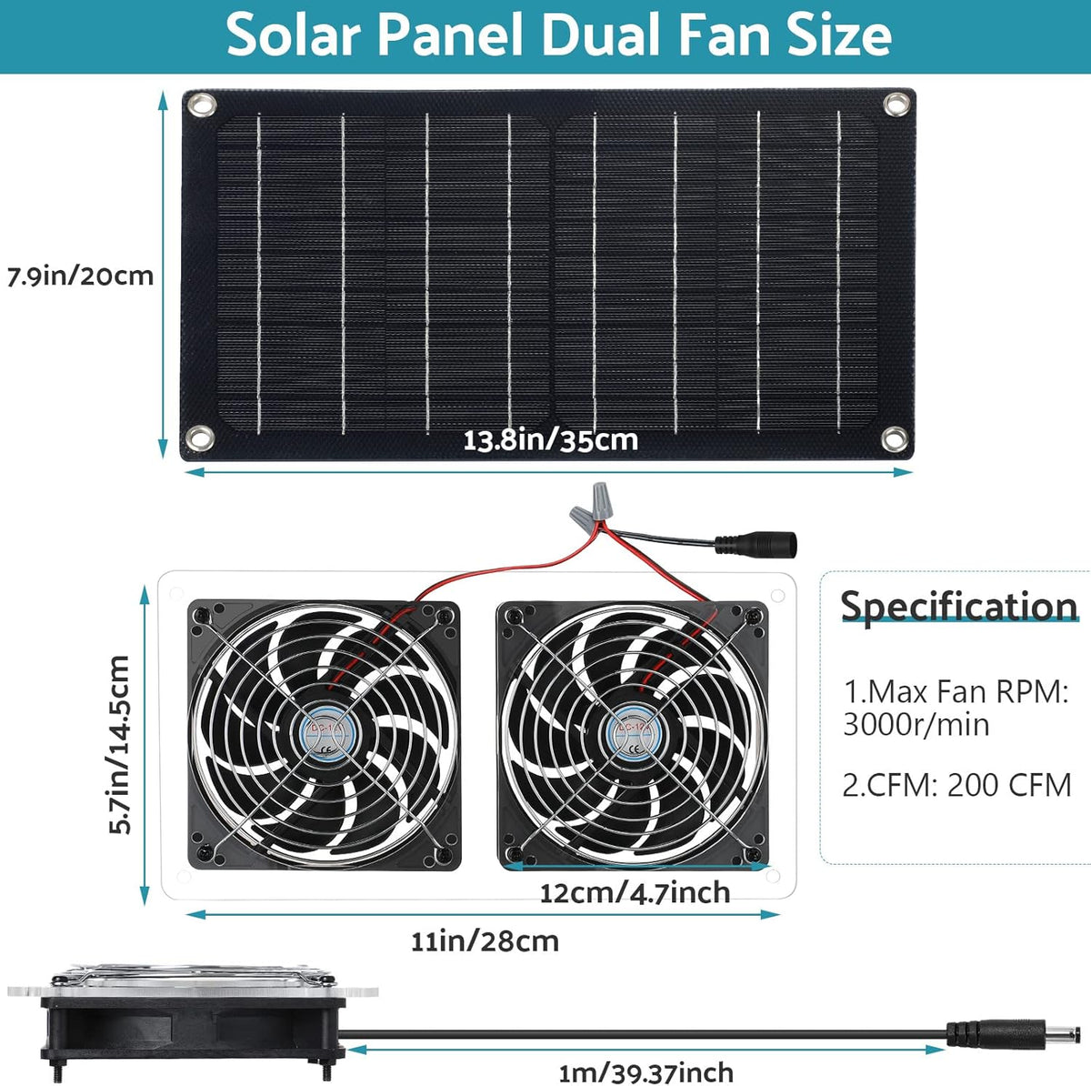 Solar Powered Dual Fan 10W 12V Exhaust Fan Pack of 2 G92649
