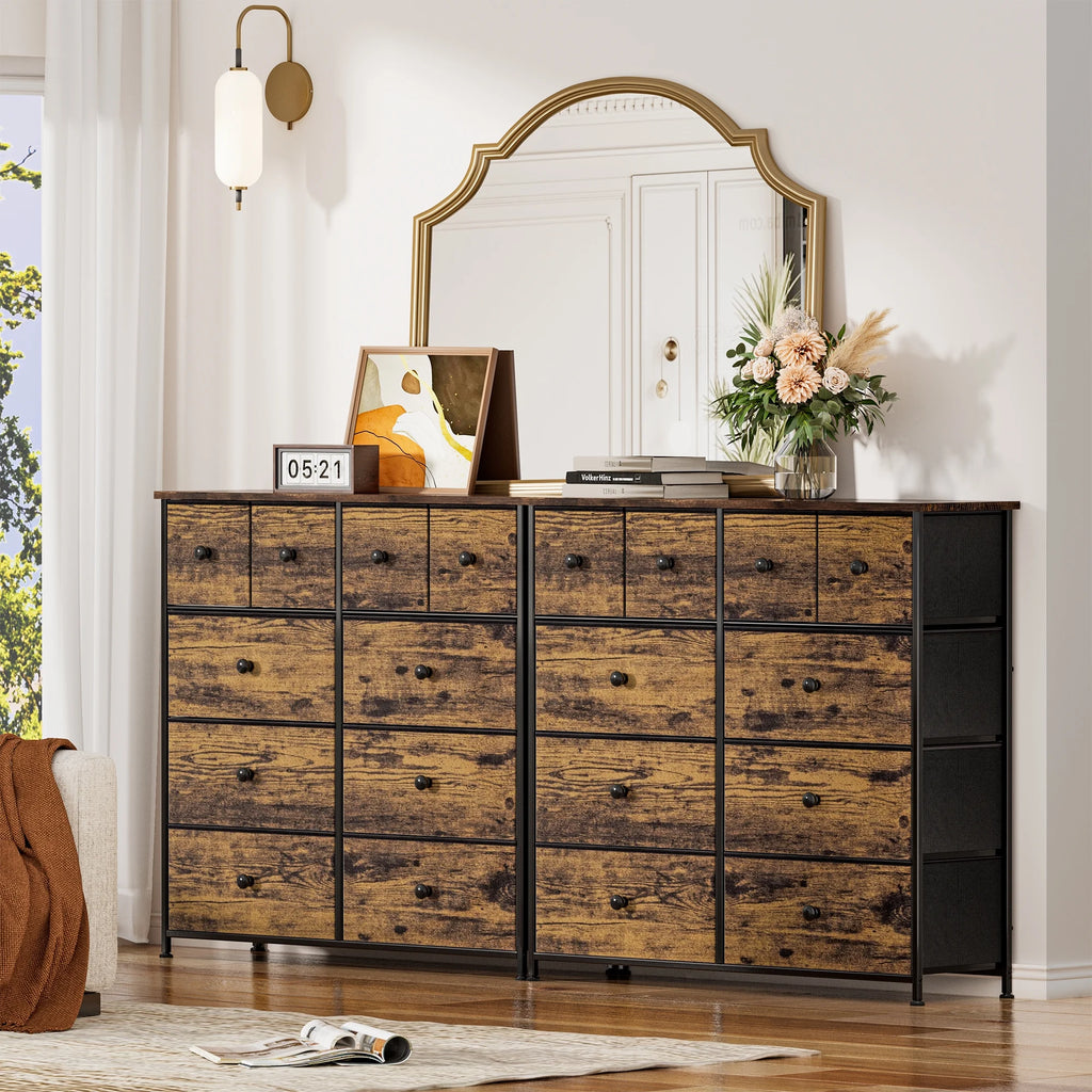 10 Drawer Fabric Dresser with Wood Top T591249