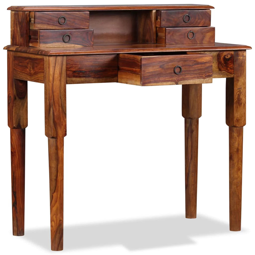 Solid Sheesham Wood Writing Desk with 5 Drawers F13589