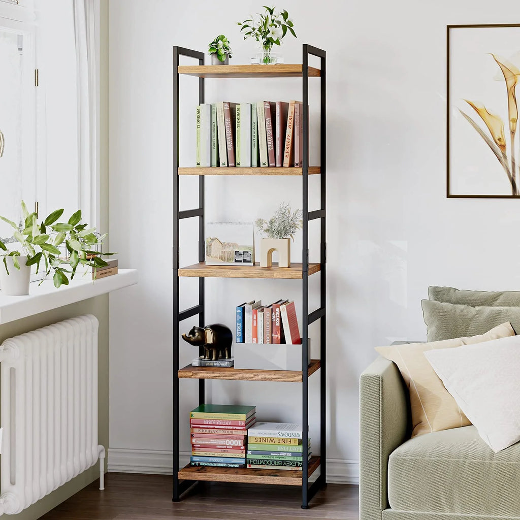 Tall Narrow 5 Tier Wood Iron Bookshelf A583222