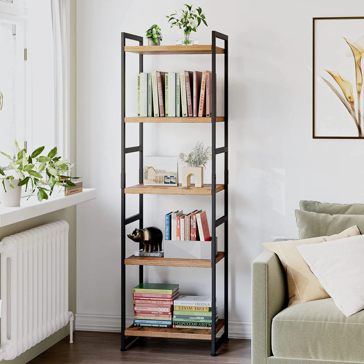 Tall Narrow 5 Tier Wood Iron Bookshelf A583222