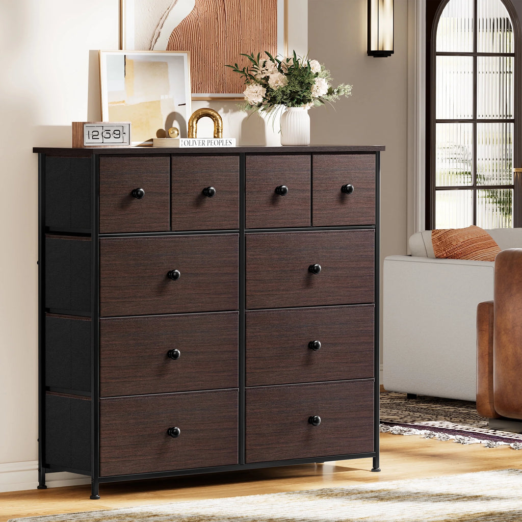 10 Drawer Fabric Dresser with Wood Top T591249