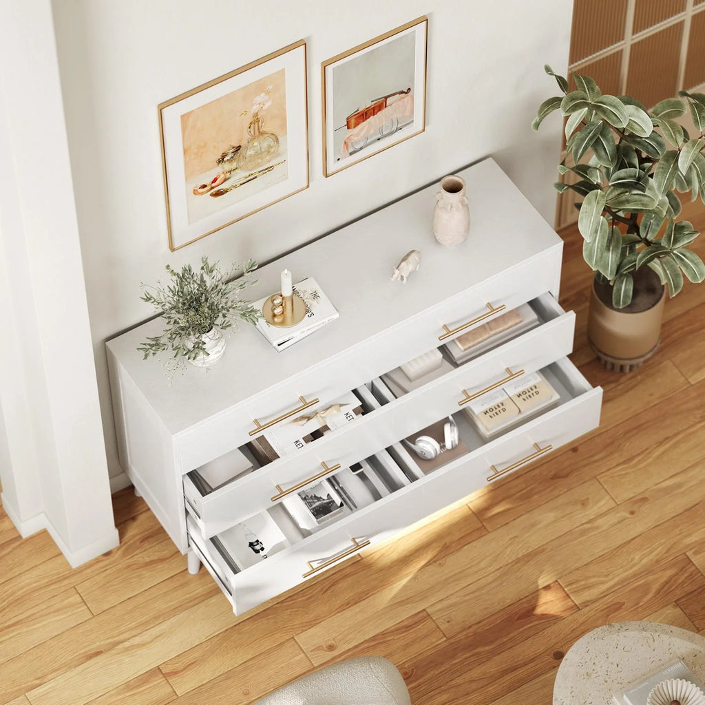 White 6 Drawer Wood Dresser C37222