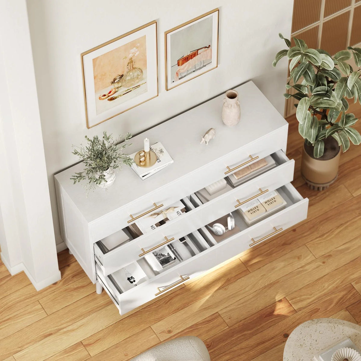 White 6 Drawer Wood Dresser C37222