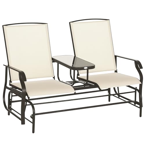 Beige Outdoor Glider Bench with Center Table H8041