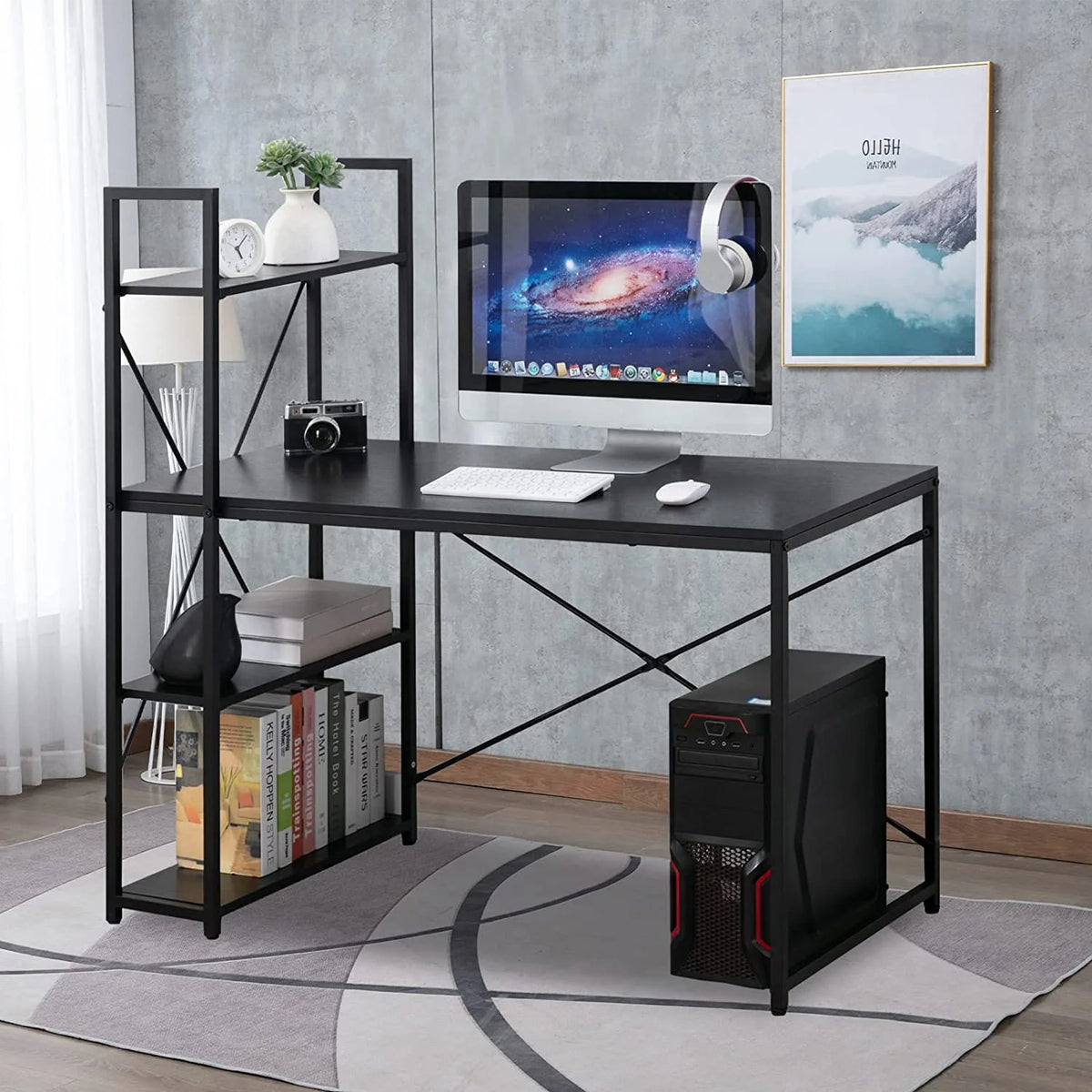 48" Computer Desk with Storage Shelves Black S372