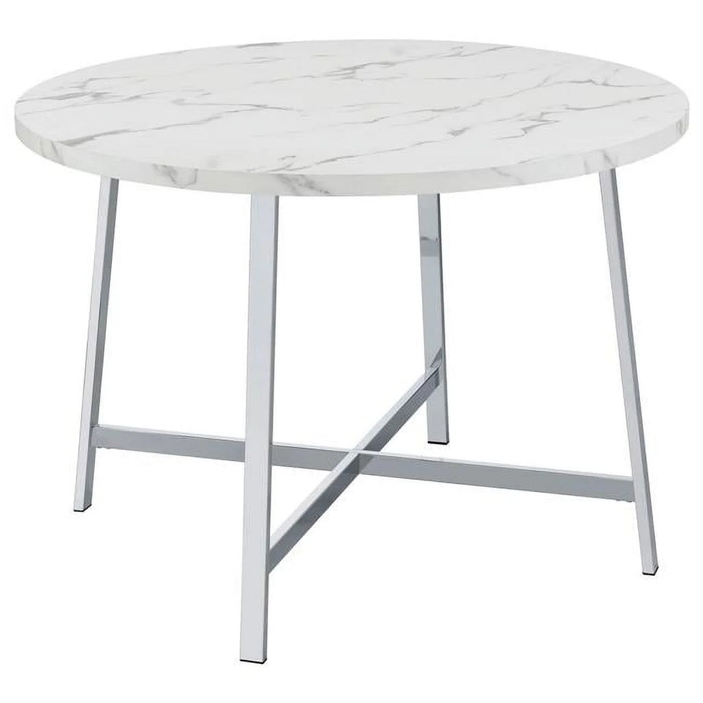 45 in. Faux Carrara Round Marble Top Dining Table with Metal Legs H67959