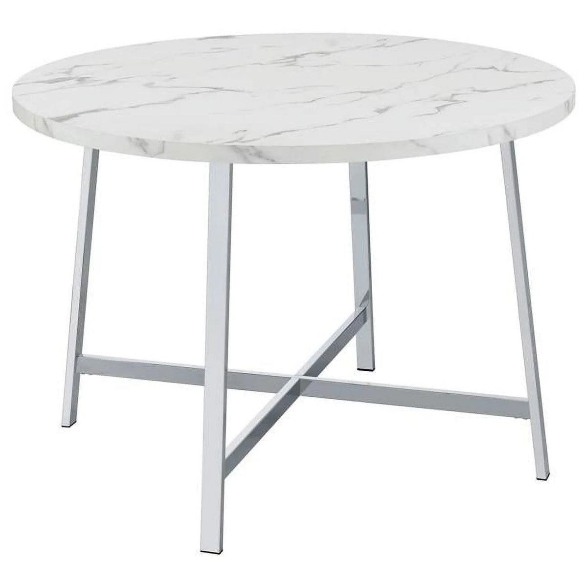 45 in. Faux Carrara Round Marble Top Dining Table with Metal Legs H67959
