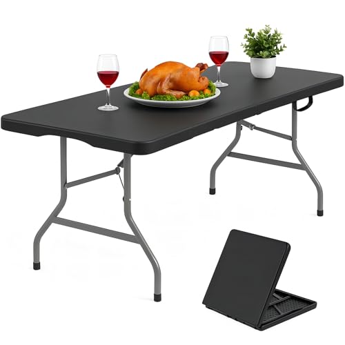 5 Foot White Folding Plastic Table with Carrying Handle L24323