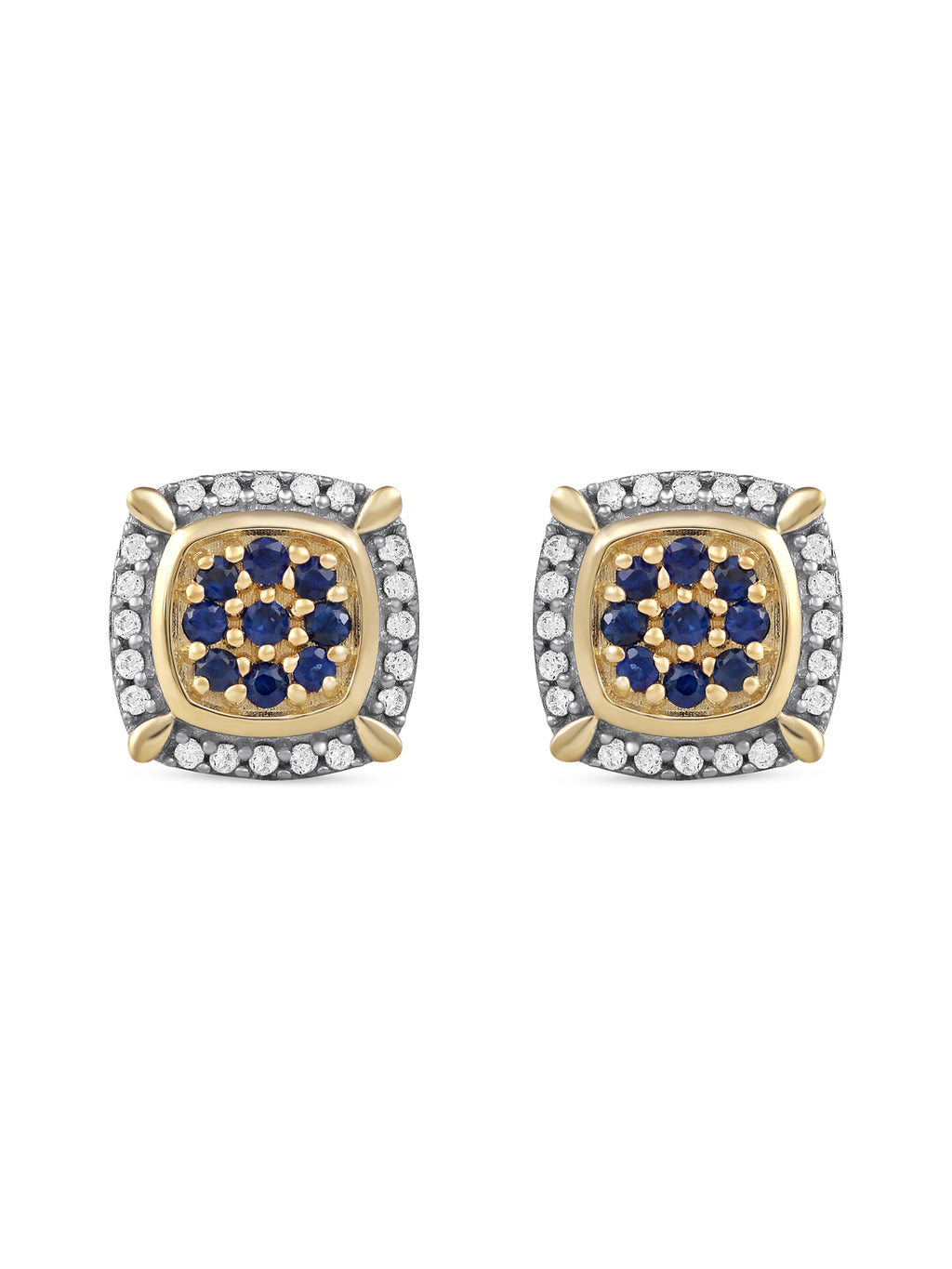 10k Yellow Gold Blue Sapphire Diamond Cluster Halo Stud Earrings T4313