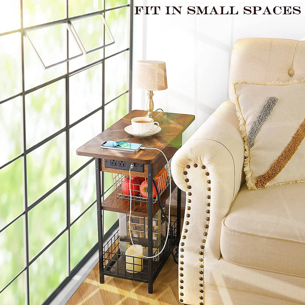 3-Tier Narrow Side Table with USB Ports & Power Outlets M59005