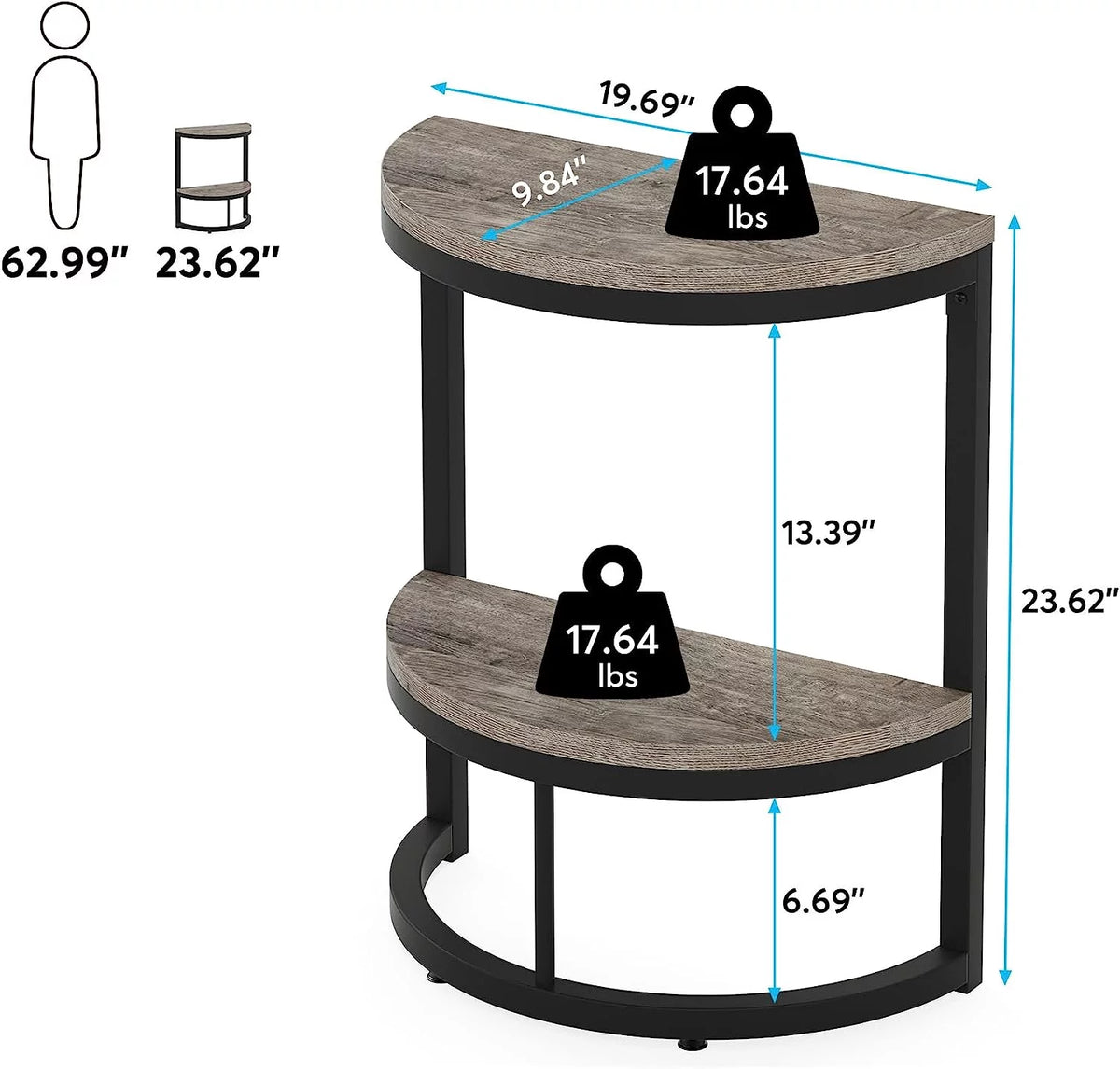 2-Tier Half Round Wood End Table R3922