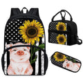 American Flag Pig Backpack Lunch Box Set of 3, Galaxy Space School Backpacks for Girls 10-12, Kids Bookbag Lunchbag Pencil Case I188564