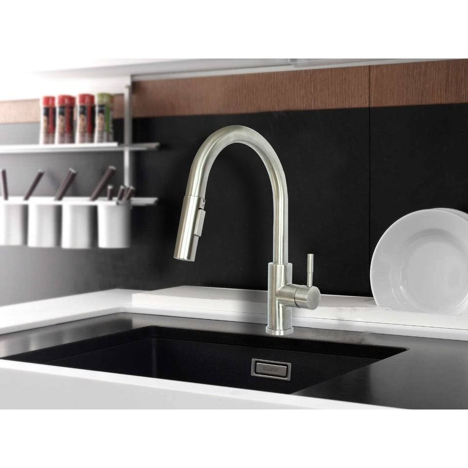 Stainless Steel Kitchen Sink Faucet Single Handle with Pull Down Sprayer Brushed Nickel E552103
