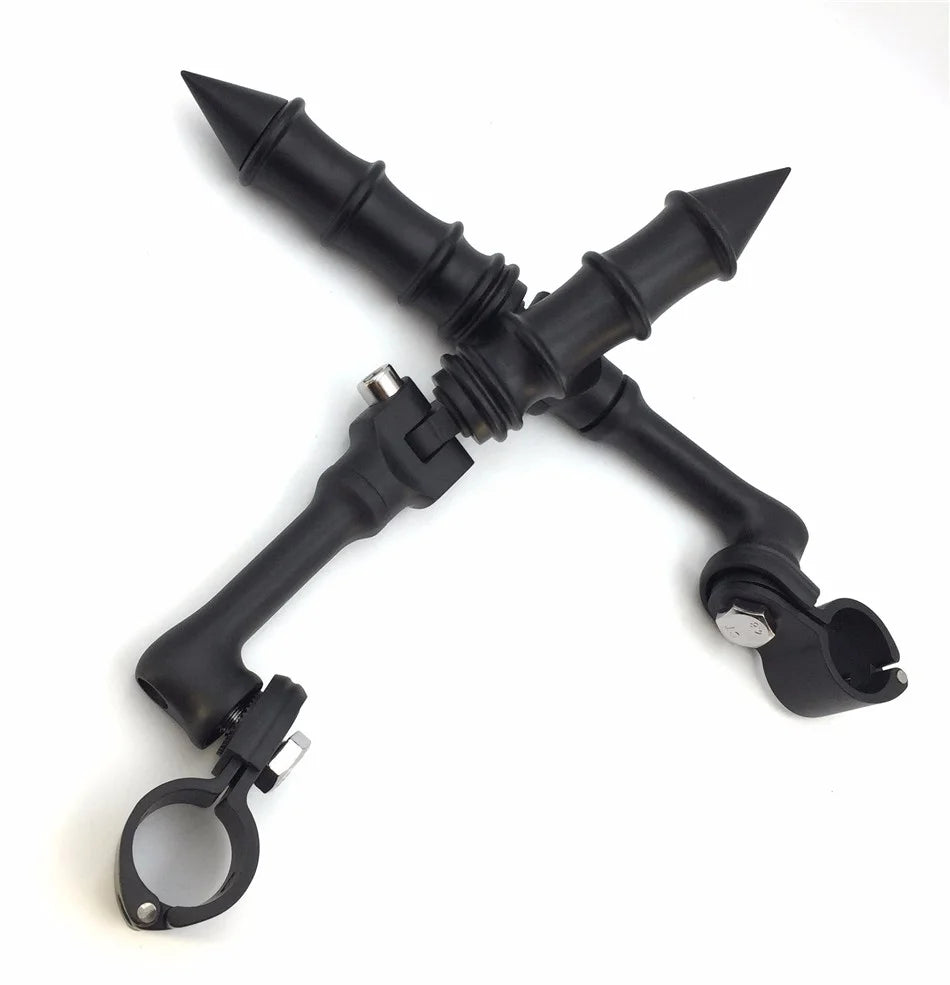 Black Angled Peg Mounting Kit with Foot Peg for 1-1/4 inch Front Engine Guard Frame Tube X24602