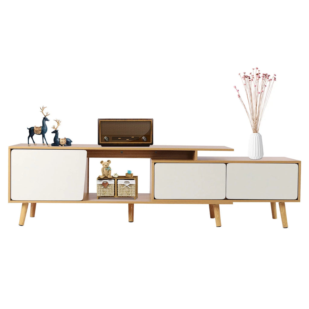 White Oak Adjustable Wooden TV Stand with 2 Drawers 1 Door G36871
