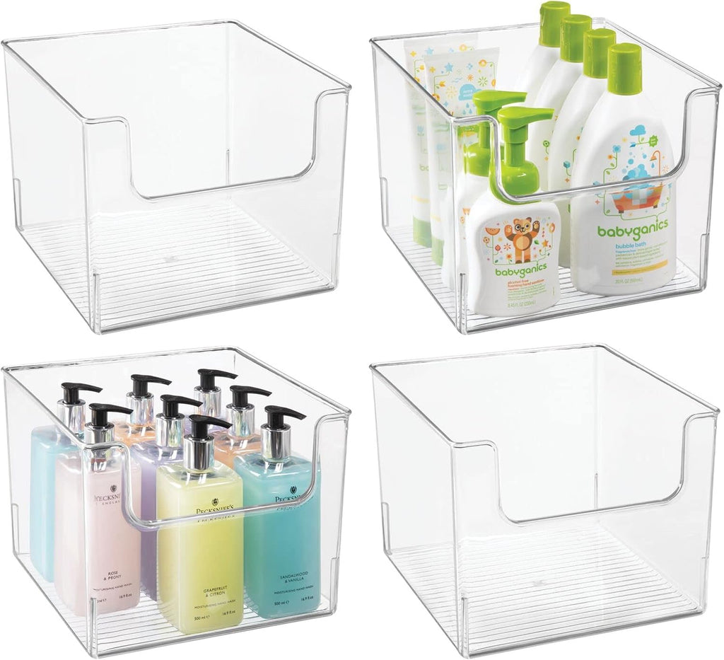 Clear Plastic Open Front Storage Organizer Basket Bin 4 Pack H12664