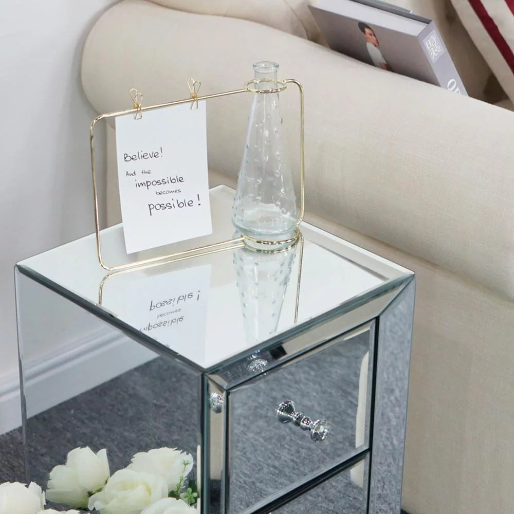 Mirrored Glass Bedside Table with Two Drawers B910670