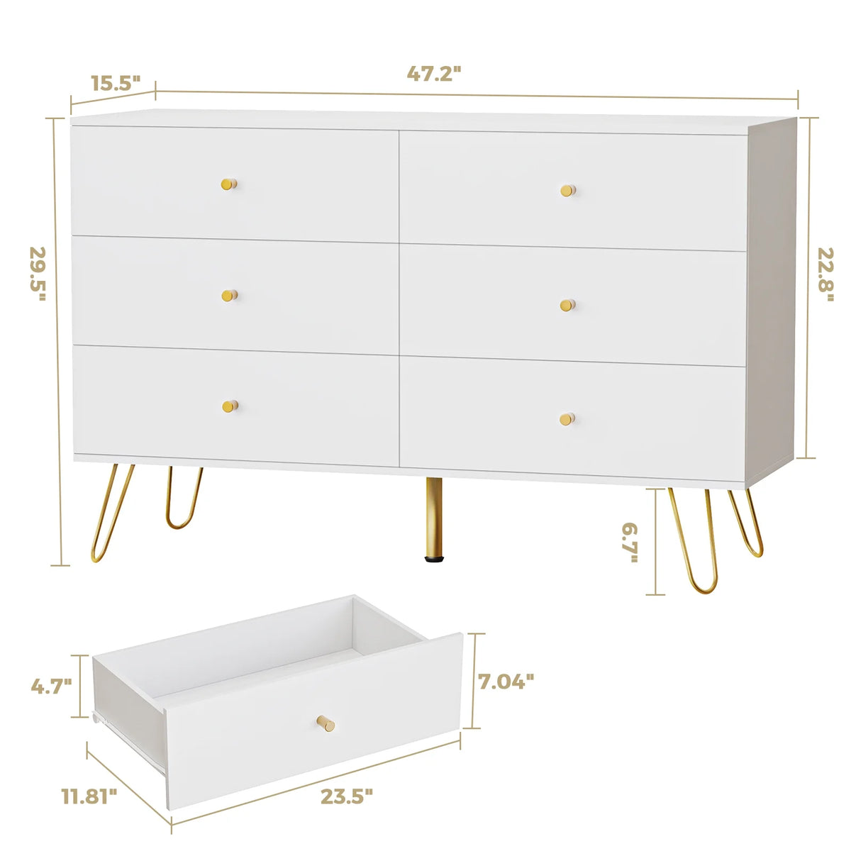 White 6 Drawer Dresser O958