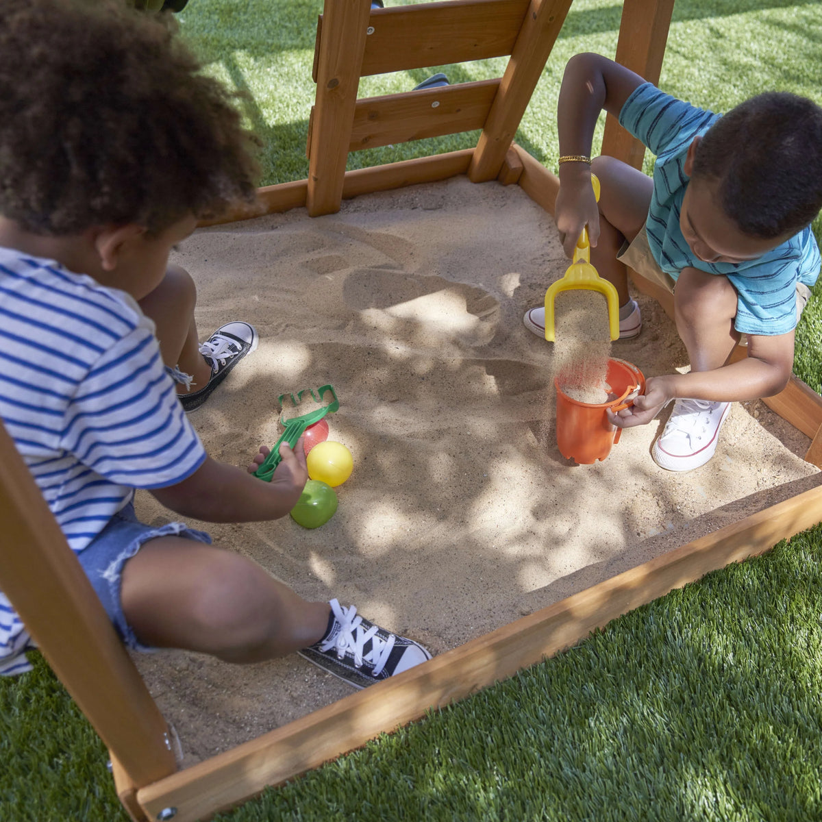 Wooden Outdoor Swing Set with Slide and Rock Wall V6844