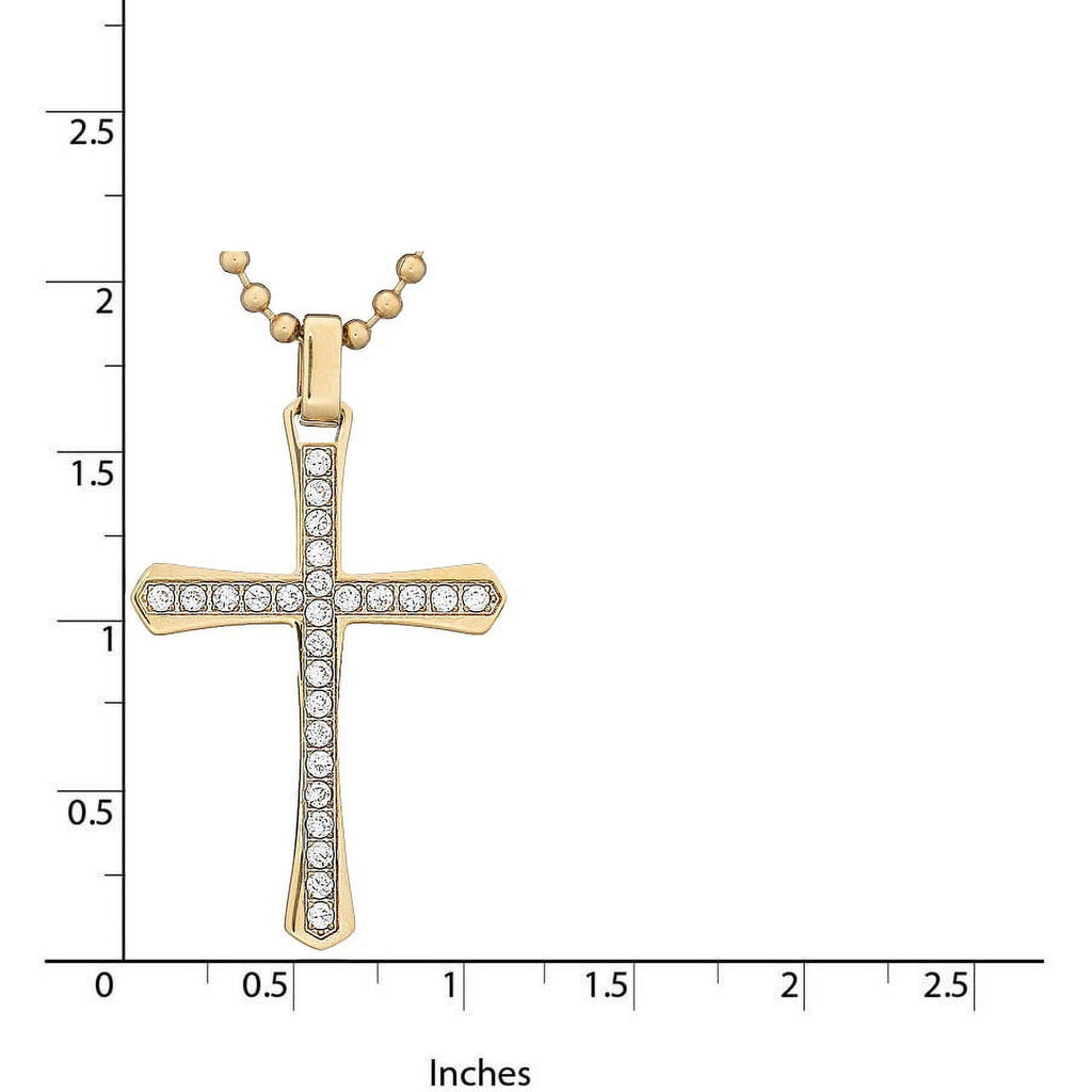 CZ Stainless Steel Gold-Tone Cross Pendant, 24" Chain Z6788