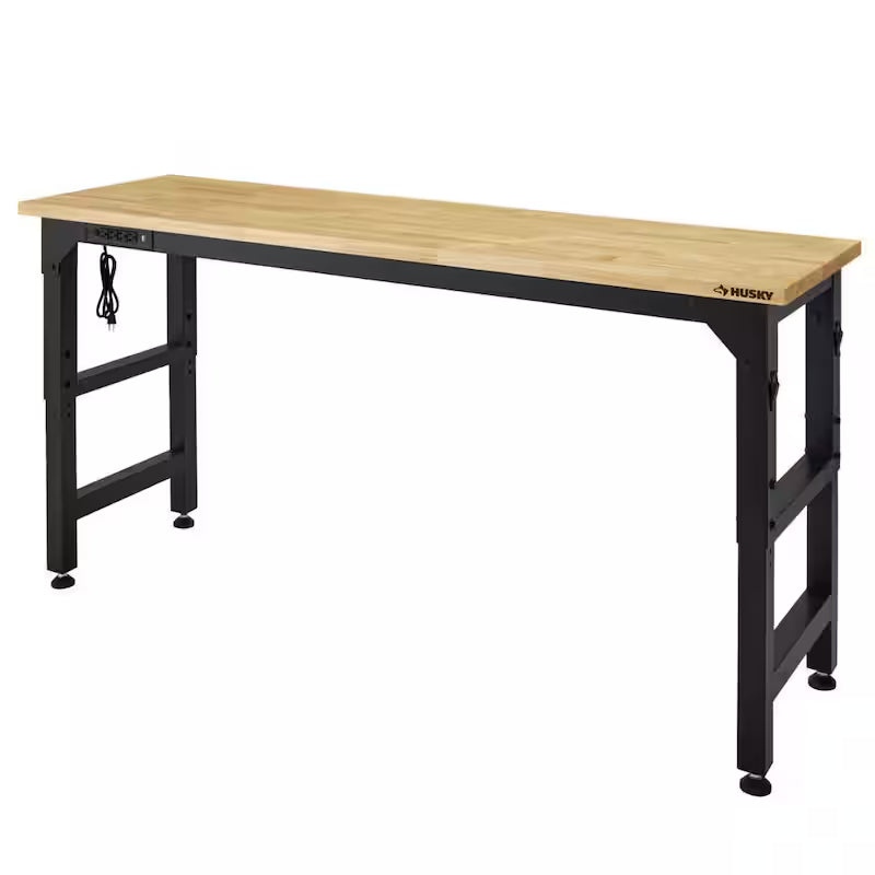 Black Adjustable Height Solid Wood Top Workbench Y4489