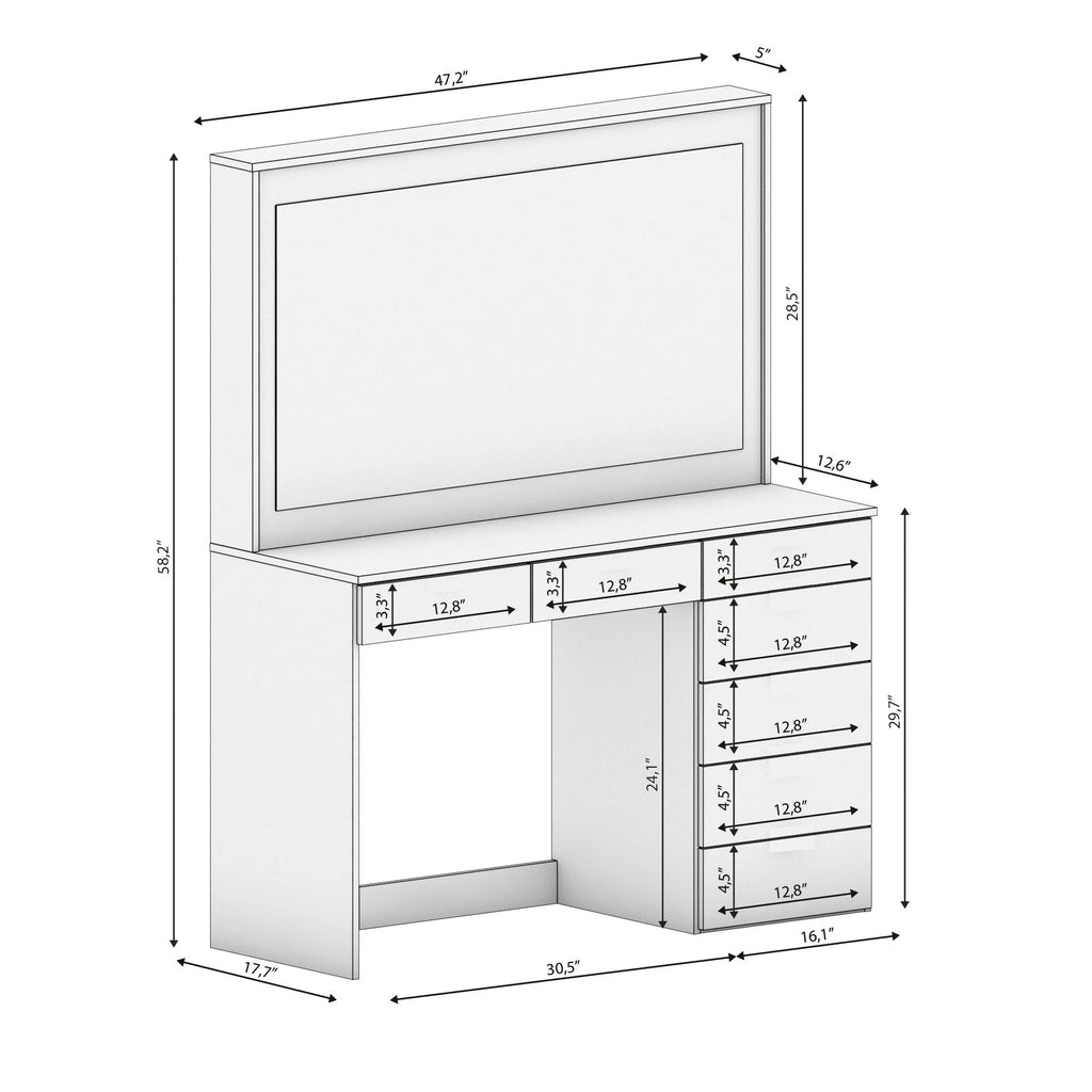 White Makeup Vanity Table with Crystal Knobs E302