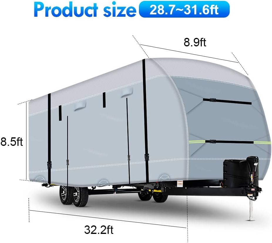 600D Ripstop RV Cover with 4 Tire Covers & Tongue Jack Cover & 6 Gutter Cover Y939840