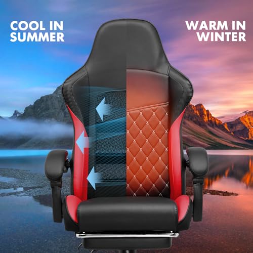 Black High Back Leather Ergonomic Gaming Chair with Footrest W408451