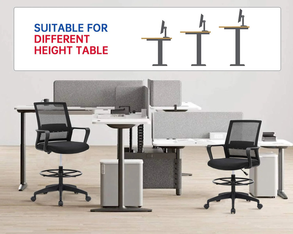 Black Adjustable Mesh Drafting Chair with Lumbar Support Q80427