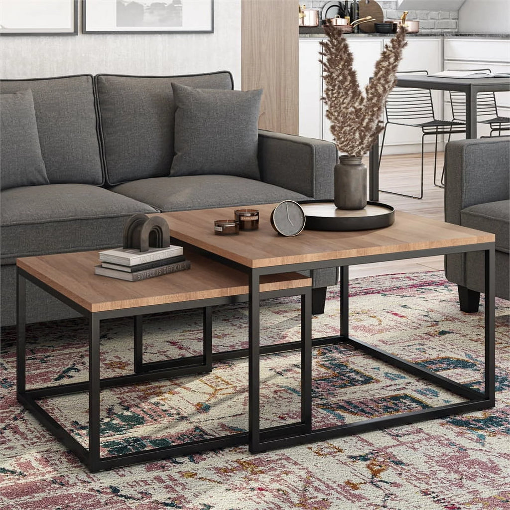 Brown Wood & Metal Nesting Coffee Tables I56097