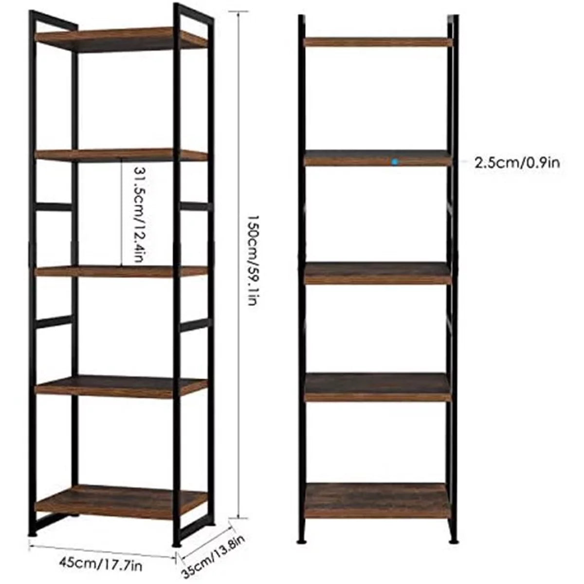 Tall Narrow 5 Tier Wood Iron Bookshelf A583222