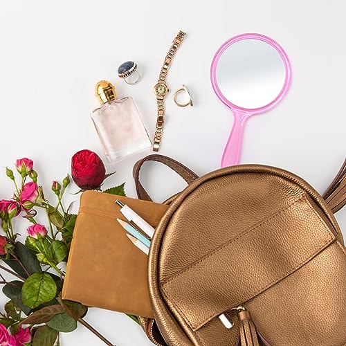 Handheld Mirror with Handle, Double Sided Magnifying 1X 2X, Acrylic Rounded Shape, 1 PCS Y469075
