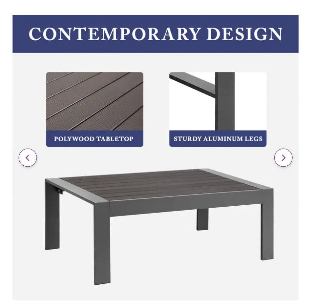 Grey Aluminum Corner Sectional Sofa with Dark Grey Cushions Y676761