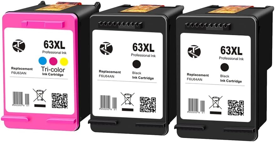 Remanufactured 63XL Ink Cartridge Replacement (2 Black 1 Tri Color) Pack of 2 B59616