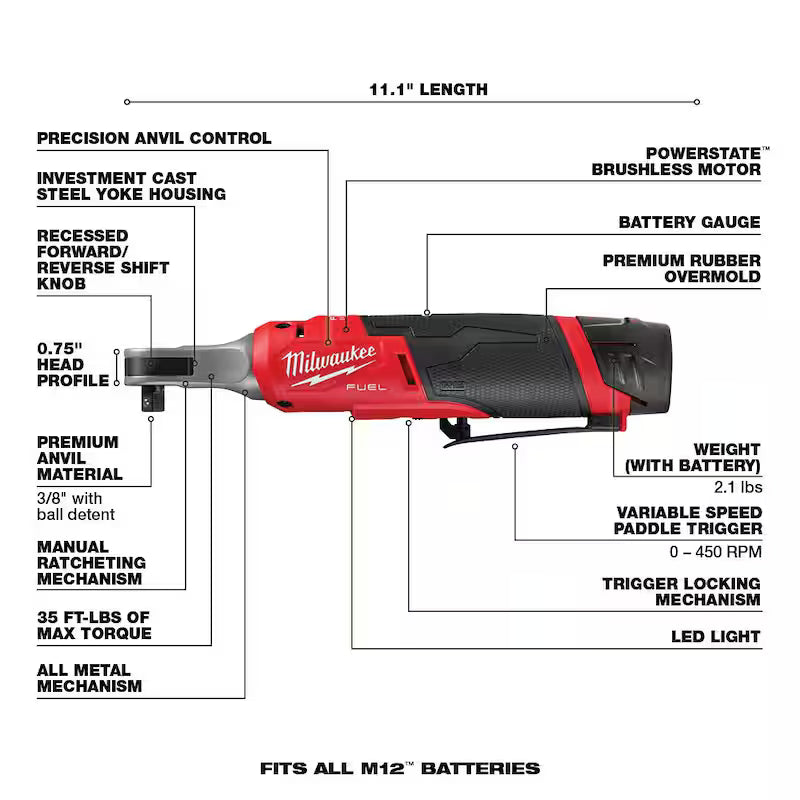 12V Lithium-Ion Brushless Cordless High Speed 3/8 in. Ratchet Kit Z4973
