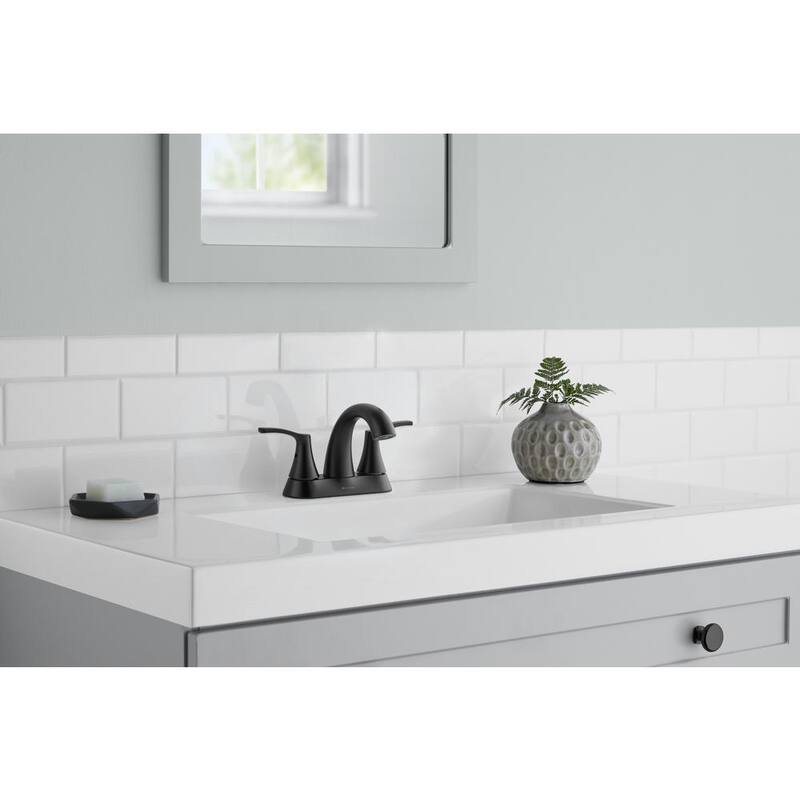 Centerset Double-Handle High-Arc Bathroom Faucet in Matte Black V8700