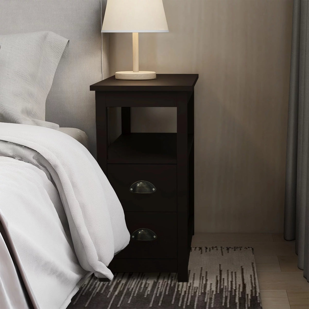 Narrow End Table with 2 Drawers and 1 Open Shelf J532208