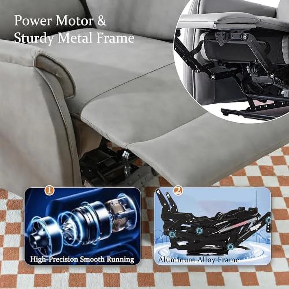 Dark Gray Leather Fabric Power Recliner Chair with USB Port U6581